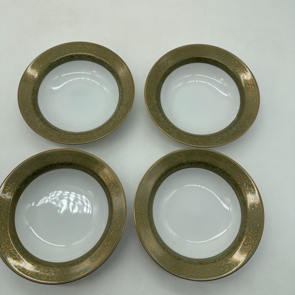 4 Vintage Wyndham Lafayette Fruit Dessert Bowls #343 Fine China White Green
